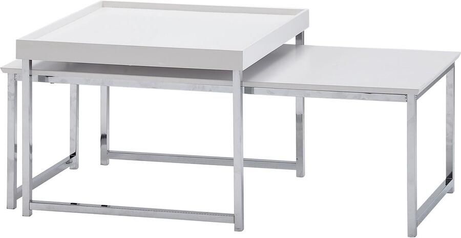 Rootz Living Rootz Salontafels Vierkante Witte Moderne Salontafel 2-delige Bijzettafel Hout-Metaal Set van 2 Woonkamer Nesttafels