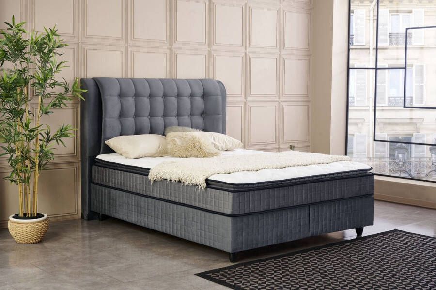 Magazijnenverkoop.nl San Diego Boxspring met Opbergruimte – Bed 140 x 200 cm Antraciet