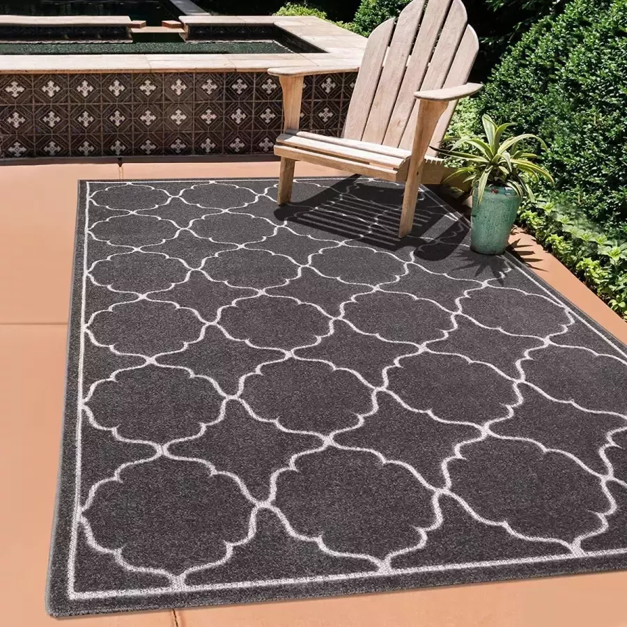 Outdoor tapijt weerbestendig tapijt voor binnen en buiten balkontapijt waterafstotend tapijten voor terras tuin keuken badkamer of woonkamer grijs 140 x 200 cm - Foto 3