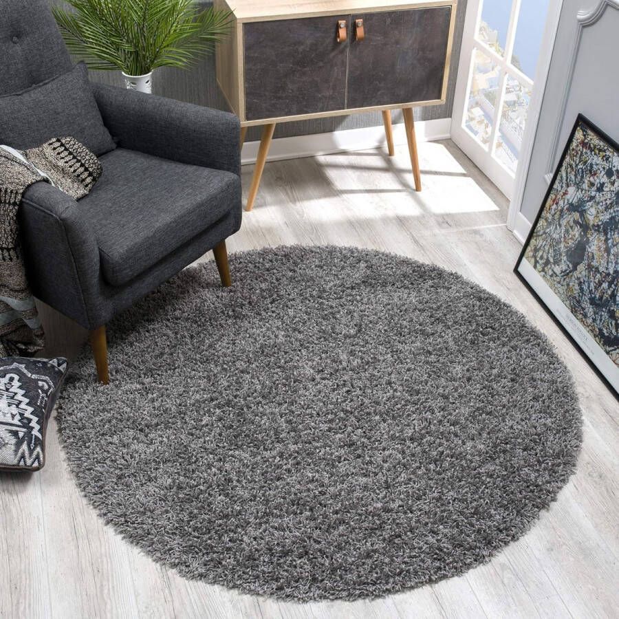 SANAT Tapijt rond beige hoogpolig langpolig modern tapijt voor woonkamer slaapkamer eetkamer of kinderkamer afmeting: 120x120 cm