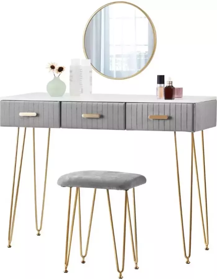 Sance make up tafel Kaptafel met spiegel Make up tafel met spiegel 100 x 77.5 x 40 cm Kaptafel Grijs