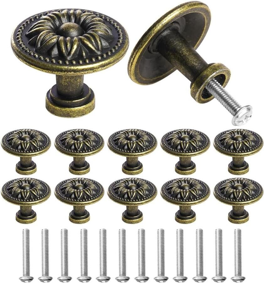 Sander Shop 12 stuks vintage kastknoppen retro bronzen ladeknoppen kastknop met schroeven voor lade keuken badkamer kledingkast dressoir diameter 30 mm