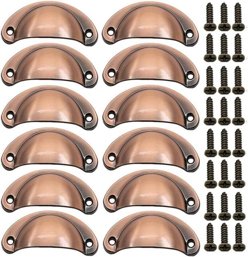 Sander Shop 12 x Schelpgrepen Antieke Lade IJzer-nikkellegering Handgrepen meubelgrepen kastdeurgrepen Meubelknoppen Halve Cirkel 8.1cm x 3.5cm Rood brons geborsteld