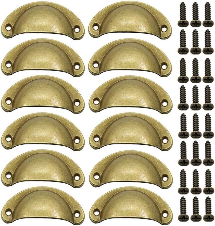 Sander Shop 12 x Schelpgrepen Antieke Lade IJzer-nikkellegering Handgrepen meubelgrepen kastdeurgrepen Meubelknoppen Halve Cirkel 8.1cm x 3.5cm Geel brons