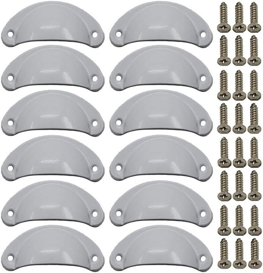 Sander Shop 12 x Schelpgrepen Antieke Lade IJzer-nikkellegering Handgrepen meubelgrepen kastdeurgrepen Meubelknoppen Halve Cirkel 8.1cm x 3.5cm Wit