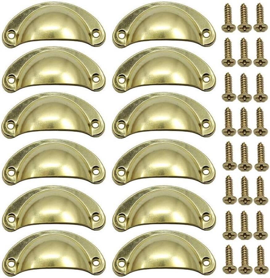 Sander Shop 12 x Schelpgrepen Antieke Lade IJzer-nikkellegering Handgrepen meubelgrepen kastdeurgrepen Meubelknoppen Halve Cirkel 8.1cm x 3.5cm gouden