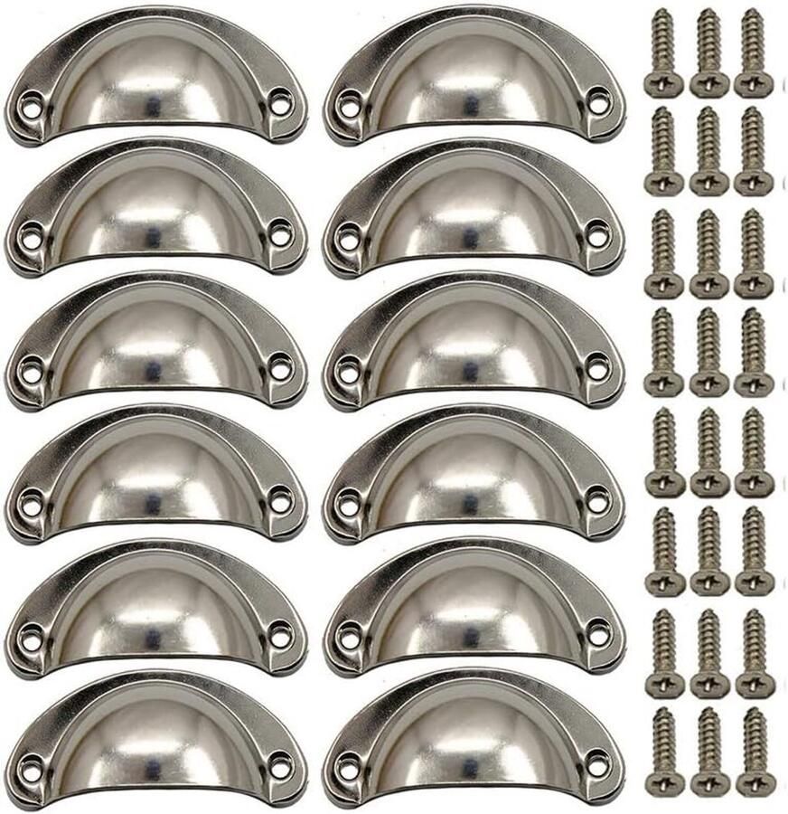Sander Shop 12 x Schelpgrepen Antieke Lade IJzer-nikkellegering Handgrepen meubelgrepen kastdeurgrepen Meubelknoppen Halve Cirkel 8.1cm x 3.5cm Nikkel geborsteld
