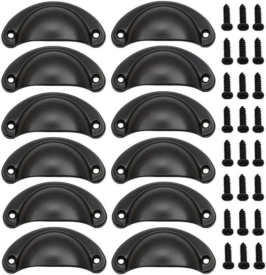 Sander Shop 12 x Schelpgrepen Antieke Lade IJzer-nikkellegering Handgrepen meubelgrepen kastdeurgrepen Meubelknoppen Halve Cirkel 8.1cm x 3.5cm Zwart