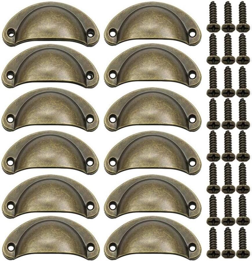 Sander Shop 12 x Schelpgrepen Antieke Lade IJzer-nikkellegering Handgrepen meubelgrepen kastdeurgrepen Meubelknoppen Halve Cirkel 8.1cm x 3.5cm Bronzen