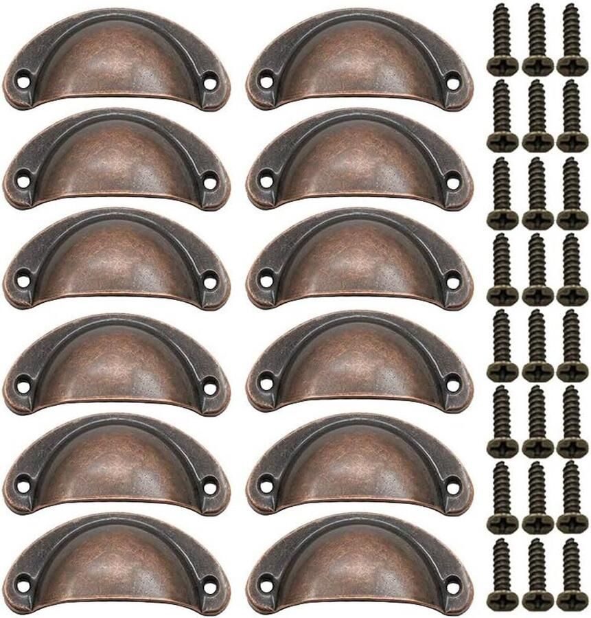 Sander Shop 12 x Schelpgrepen Antieke Lade IJzer-nikkellegering Handgrepen meubelgrepen kastdeurgrepen Meubelknoppen Halve Cirkel 8.1cm x 3.5cm Rood brons