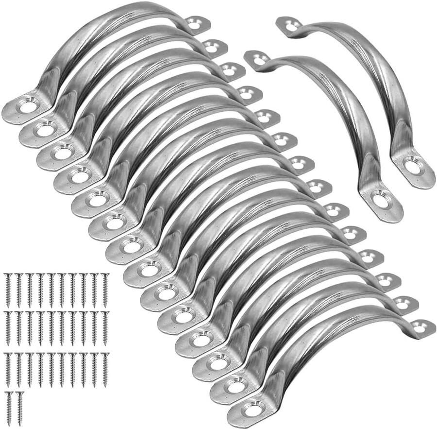 Sander Shop 16 Stuks Roestvrijstalen Ladetrekkers Kastgrepen Gebogen Handvat met Schroeven voor Keuken Kledingkast Lade Badkamer Slaapkamer (Zilver)