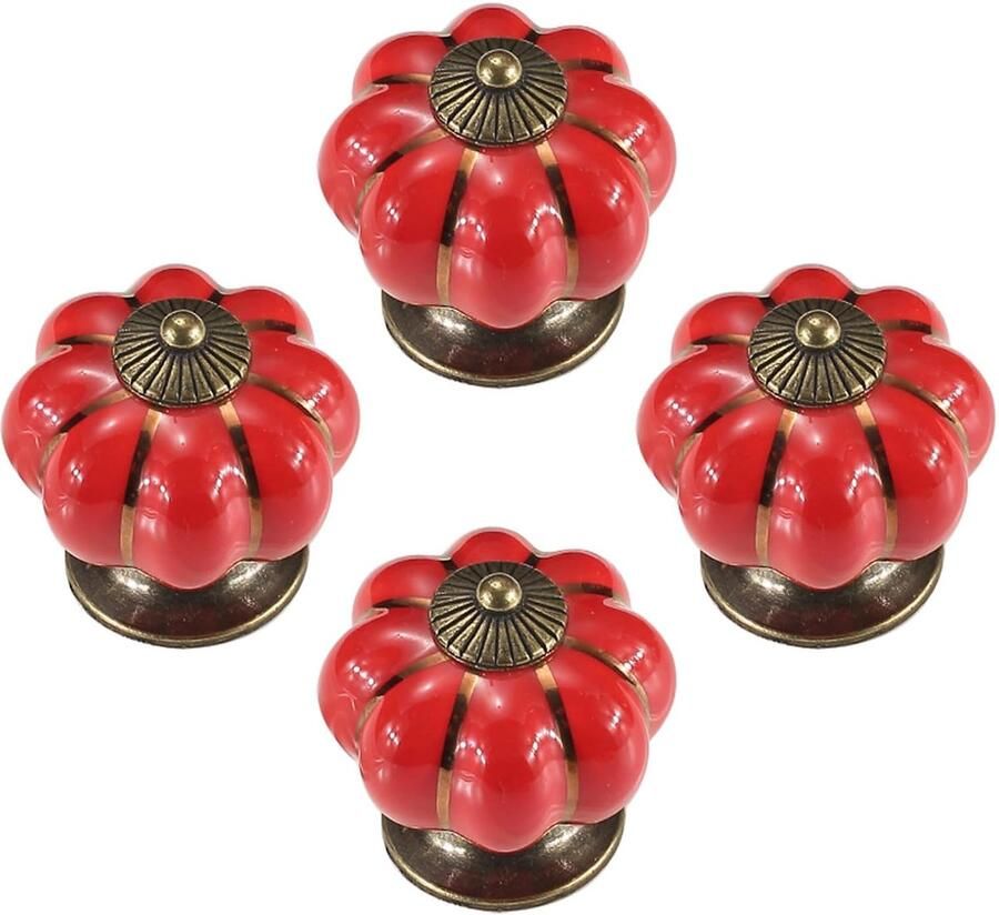 Sander Shop 4 Stks Zinklegering Kastdeurgrepen Kleurrijke Garderobe Handgrepen Cartoon Keramiek Knoppen Pompoenvormige Meubelgrepen 6 Kleuren voor Kinderkamers -rood