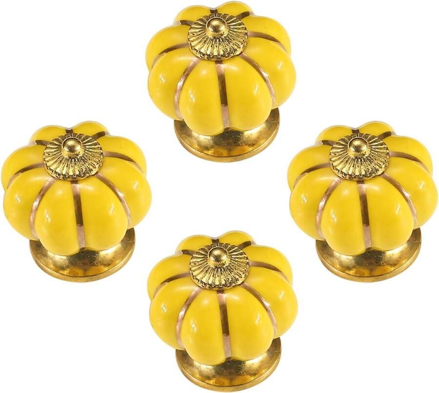 Sander Shop 4 Stks Zinklegering Kastdeurgrepen Kleurrijke Garderobe Handgrepen Cartoon Keramiek Knoppen Pompoenvormige Meubelgrepen 6 Kleuren voor Kinderkamers -geel