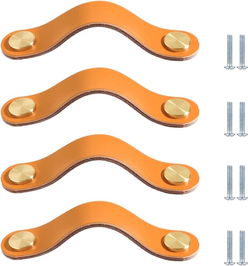 Sander Shop 4 Stuks Leren Ladegreep Lichtoranje Ladekastknop 128mm Kastdeurgreep Geschikt Voor Kinderkamer Meubels Keuken-Licht oranje-Gatcentrum 128 mm