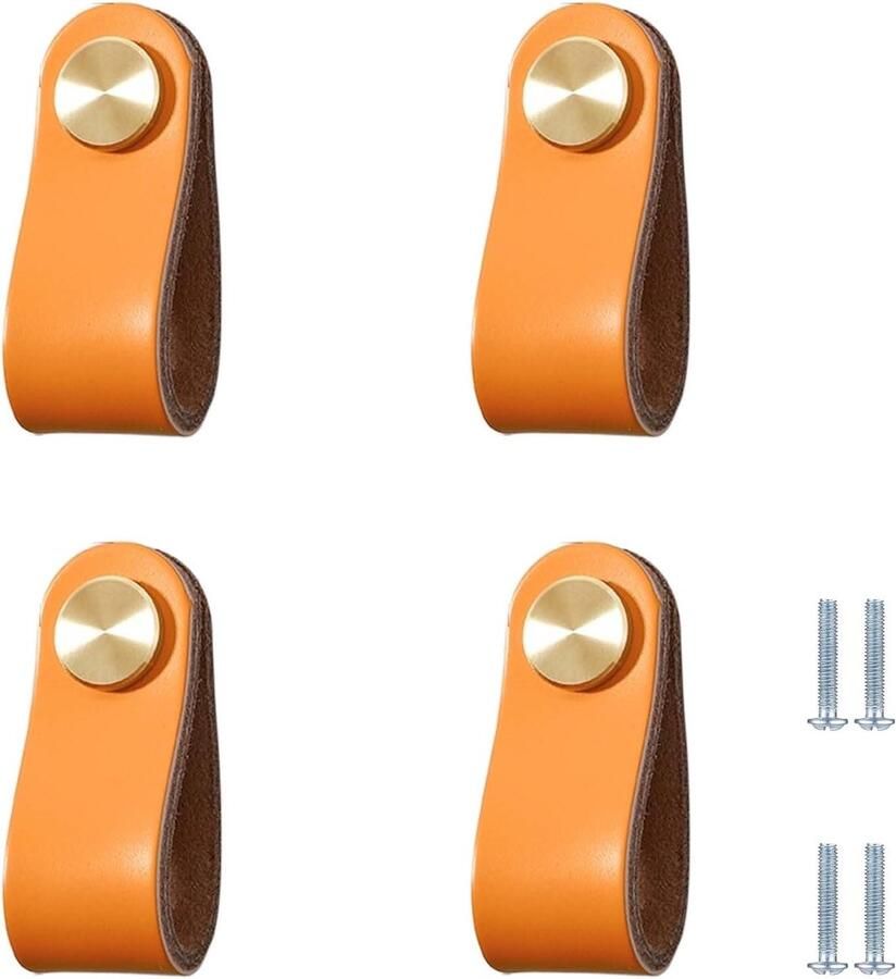 Sander Shop 4 Stuks Leren Ladegreep Lichtoranje Ladekastknop 64mm Kastdeurgreep Geschikt Voor Kinderkamer Meubels Keuken-Licht oranje