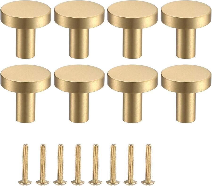 Sander Shop 8 stuks massief messing deurknoppen ronde kastknoppen kastdeurgrepen met één gat kleine trekknoppen hardware met schroef voor kledingkastdeur dressoir lade keukenvorming 20 x 25 mm