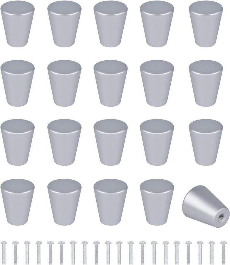 Sander Shop Set van 20 Kastdeurknoppen met Schroeven Meubelgrepen Handgreep van Aluminiumlegering voor Kast Lade Kleerkast Dressoir Deurhendels Handle Hardware Accessoires Zilver
