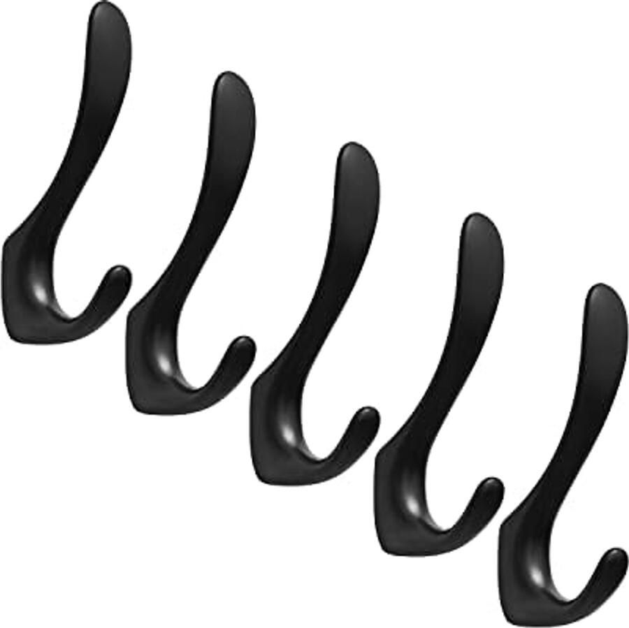 SARIHOSY Zwarte kapstokhaken zwarte zinklegering kapstokhaken geschikt voor enkellaagse handdoeken badkamer slaapkamer klaslokaal keuken zwart set van 5 stuks