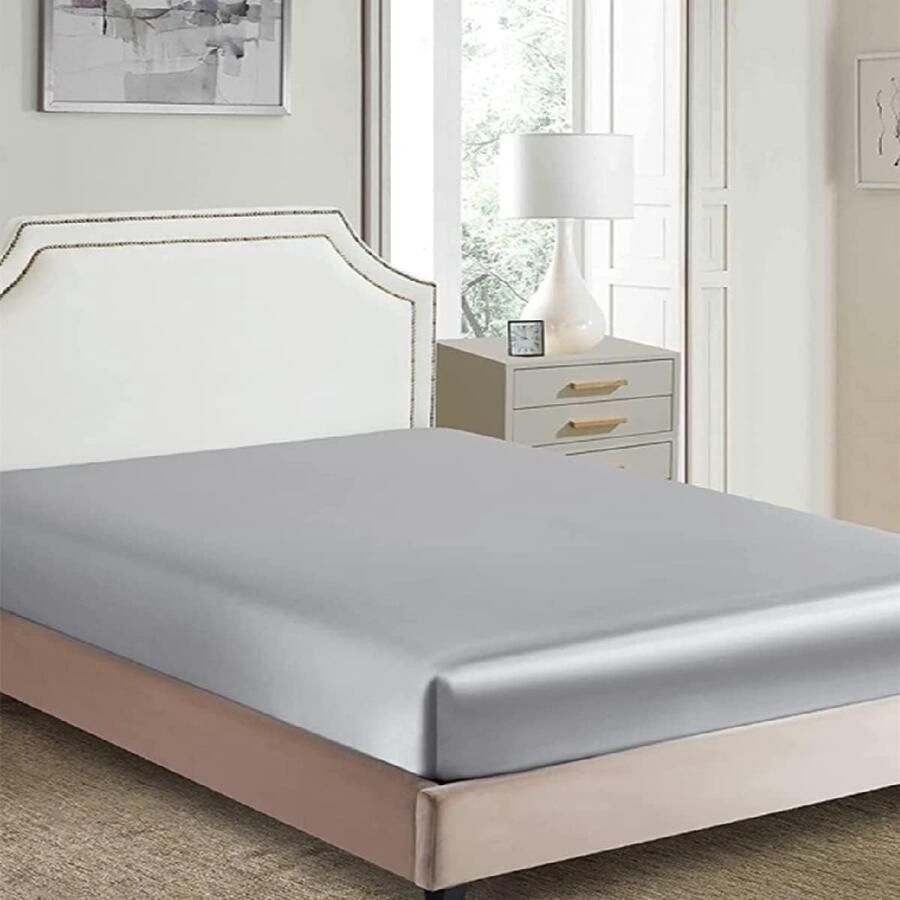 Furnibella Satijnen Hoeslaken 180x200 cm Grijs Glanzend en Zijdezacht Luxe Beddengoed van Hoogwaardig Satijn Geschikt voor Matrassen tot 25 cm Hoog