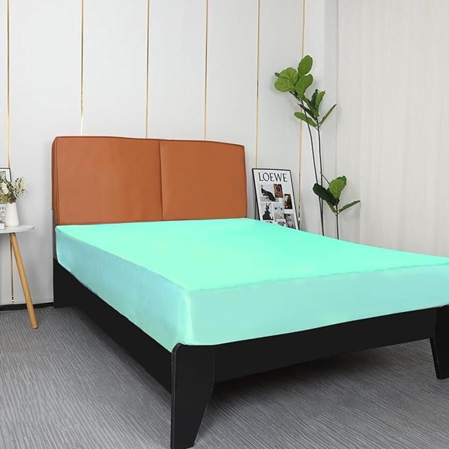 Satijnen hoeslaken 200 x 200 cm zijdeachtig zachte microvezel bedlaken voor matrassen tot 35 cm aqua