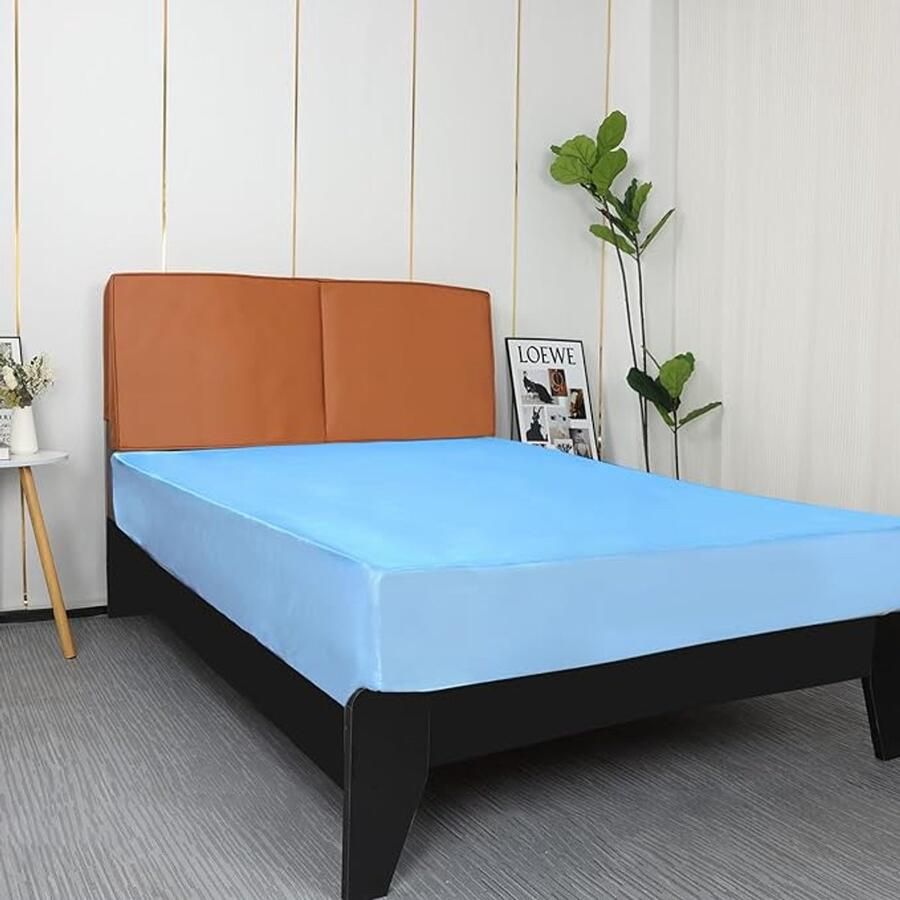 Satijnen hoeslaken 200 x 200 cm zijdeachtig zijdezacht microvezel laken voor matrassen tot 35 cm lichtblauw