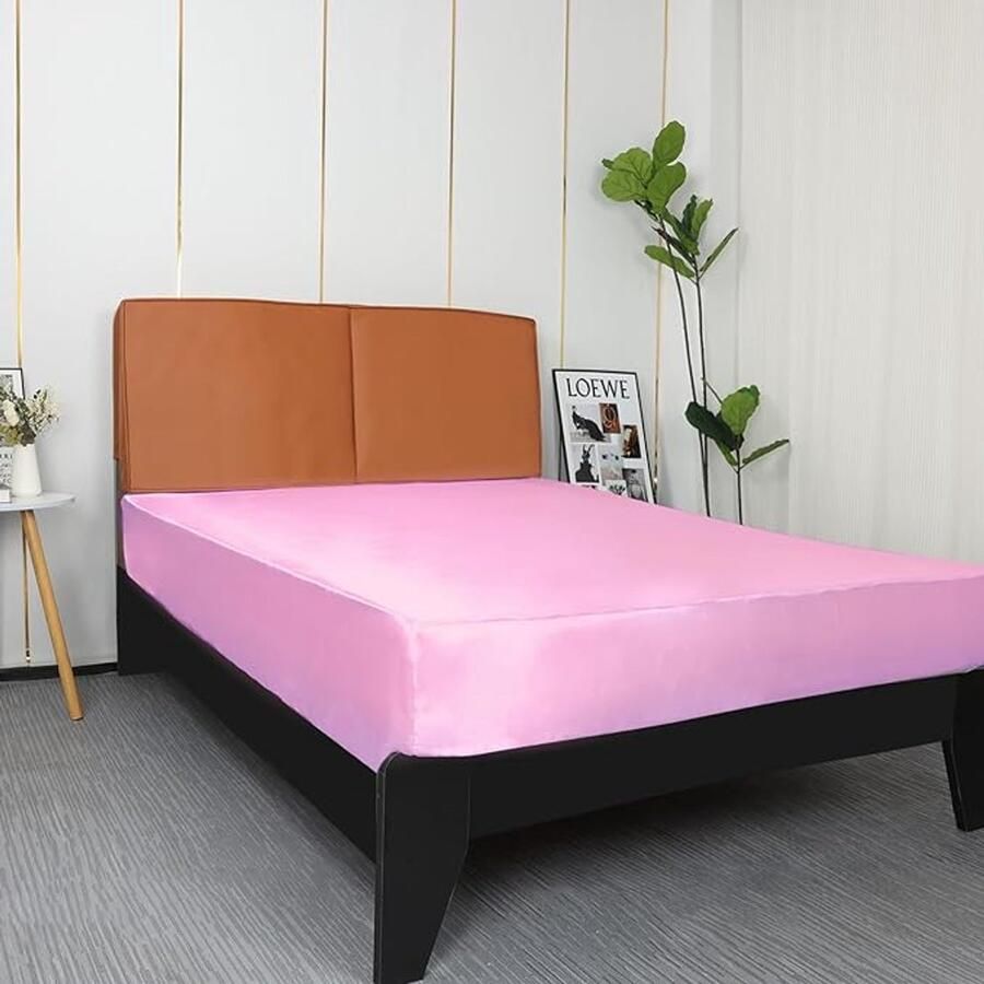 Satijnen hoeslaken 200 x 200 cm zijdeachtig zijdezacht microvezel laken voor matrassen tot 35 cm sakura roze