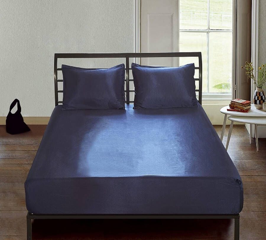 Satijnen hoeslaken 90x200cm blauw effen zijde hoeslaken microvezel lakens voor tot 30cm matras