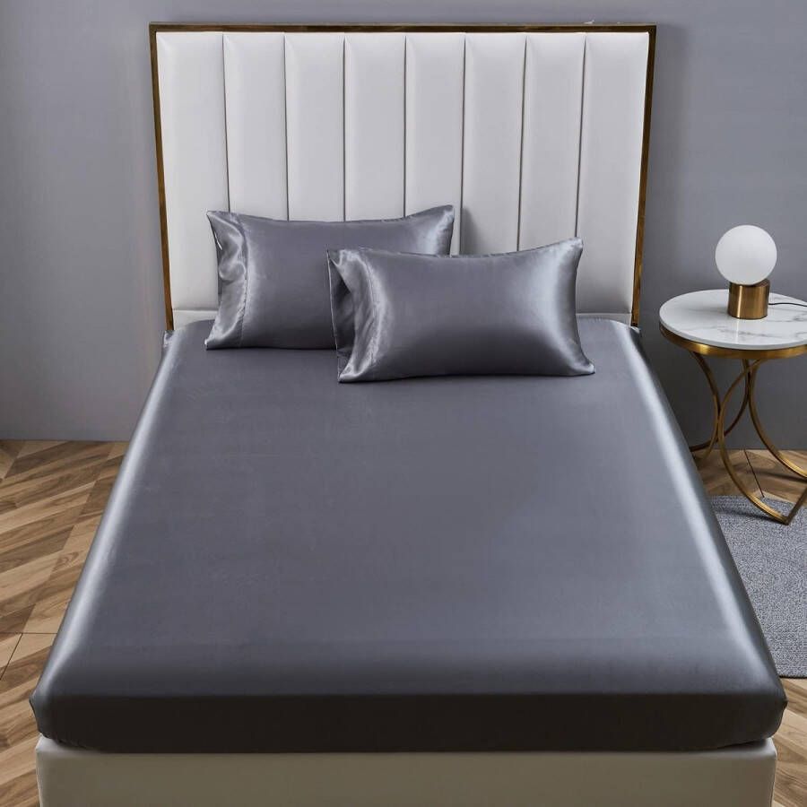 Satijnen hoeslaken 90x200cm grijs donkergrijs antraciet uni zijde hoeslaken microvezel lakens voor tot 30cm matras