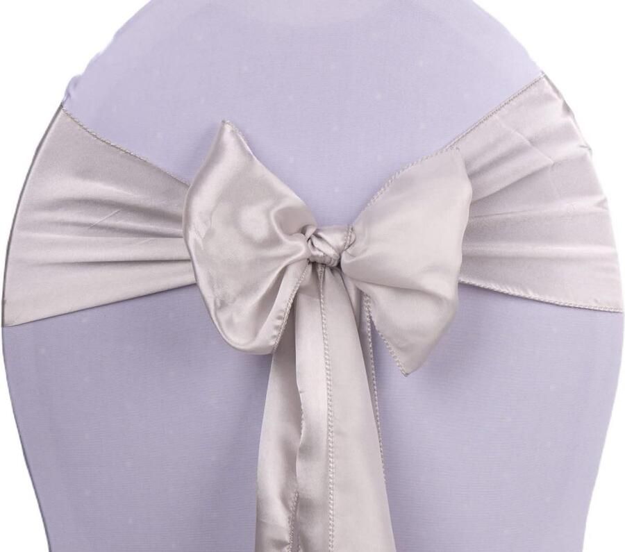 Satijnen stoelstrikken 50 stuks stoelhoezen decoratie bruiloft zilver