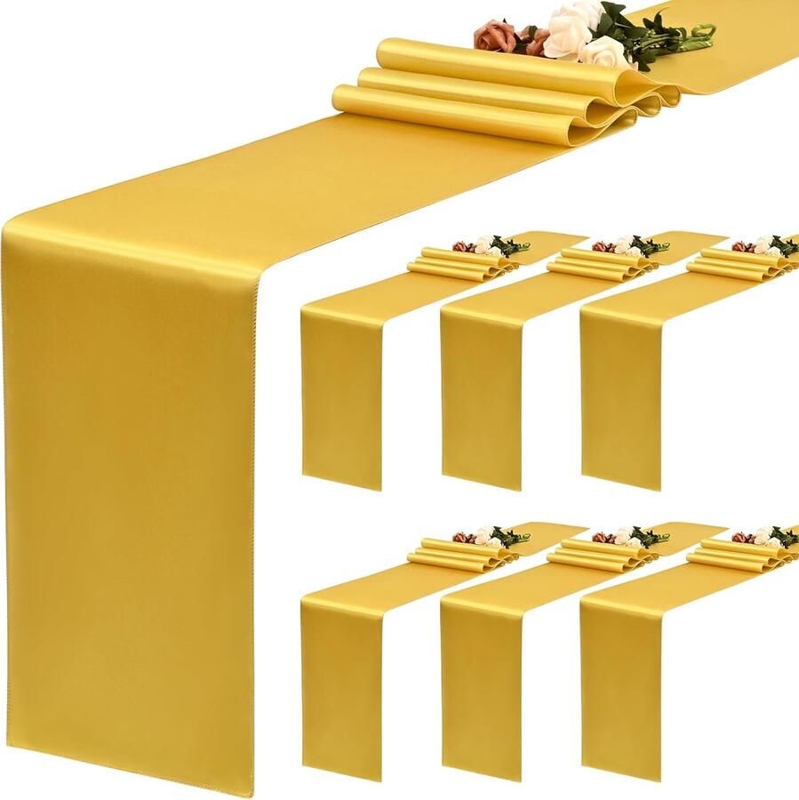 Satijnen tafellopers set decoratief voor feestgelegenheden 6 stuks goud 30 x 183 cm