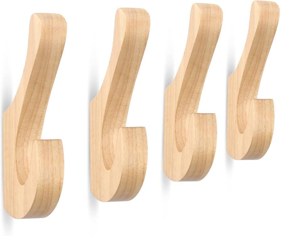SAUNNIHEN 4-pack enkele kapstokhaken houten kapstokhaken multifunctionele vintage wandhaken handdoekhaken kapstok voor slaapkamer woonkamer gang (dubbele haken)