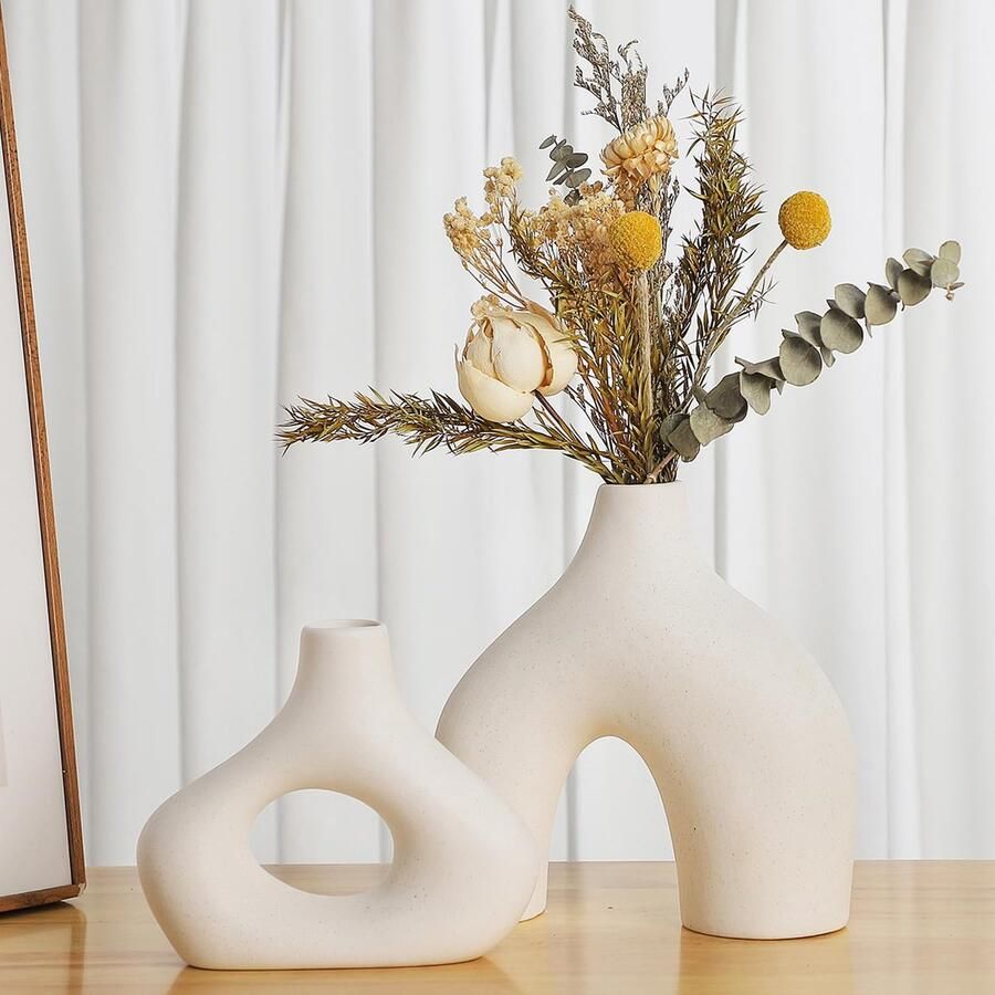 Sawoake Witte Keramische Vaas Set van 2 Dubbele Bergvazen ​​voor Moderne Boho Nordic Minimalisme Stijl Decoratie Vazen voor Woonkamer Bruiloft Eettafel Feest Kantoor en Slaapkamer