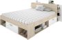 SAX Volwassen bed 160x200 cm 3 lades + Hoofdeinde met opberger Eiken en wit decor - Thumbnail 2