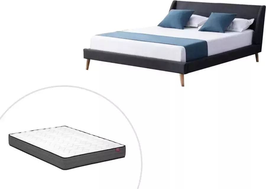 Vente-unique Scandinavisch bed 160 x 200 cm Stof Antraciet + matras BENEDICTE L 172 cm x H 87 cm x D 211 cm - Foto 3