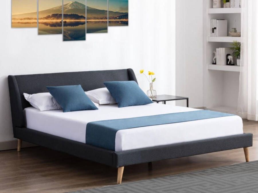 Vente-unique Scandinavisch bed 160 x 200 cm Stof Antraciet + matras BENEDICTE L 172 cm x H 87 cm x D 211 cm - Foto 2
