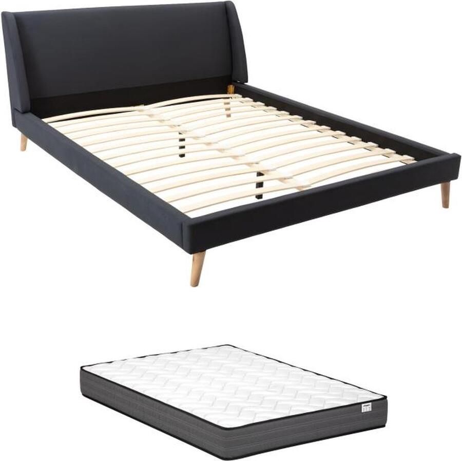 Vente-unique Scandinavisch bed 160 x 200 cm Stof Antraciet + matras BENEDICTE L 172 cm x H 87 cm x D 211 cm