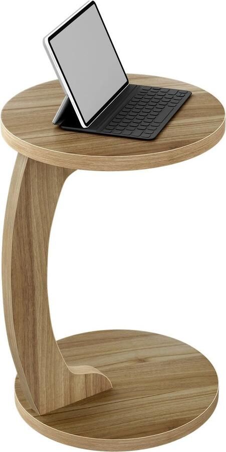 Scandinavisch Bijzettafel 38φx55cm Hoog C-vorm Salontafel 4.9Kg Stabiel- Ronde Banktafel over de Bank schuiven Creëert Zwevende Opbergplank- Laptoptafel E1 MDF dikte 2 5 cm Melaminefineer- ROBUUST Glad Krasbestendig & Waterafstotend Laadvermogen10kg