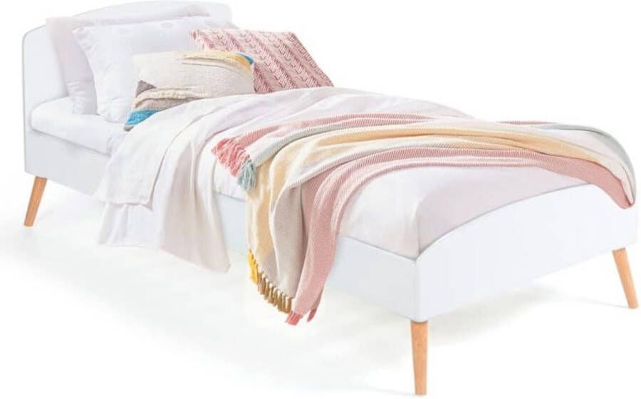 Scandinavisch eenpersoonsbed 90 x 190 cm Soren hout en wit