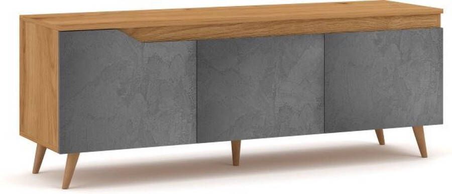 Scandinavisch TV meubel Betonlook & Gold Craft Eiken – 140x40x52 cm – TV Kast Beton – TVmeubel Beton Look Eiken