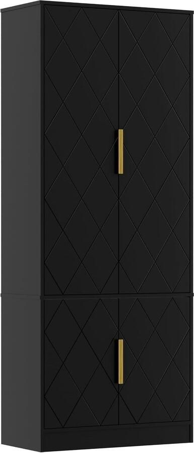 Scandinavische buffetkast – 4-deurs opbergkast met verstelbare planken metalen handgrepen 60x30x150 cm zwart