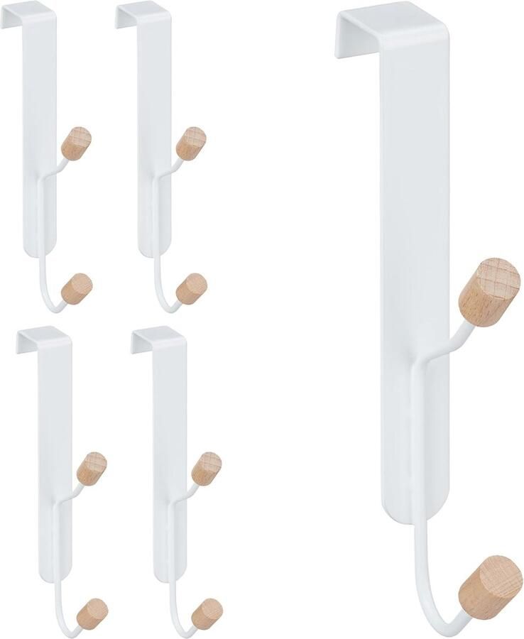 Scandinavische deurhaken set van 5 dubbele ijzeren en houten haak voor jassen 16 x 2 x 7 cm
