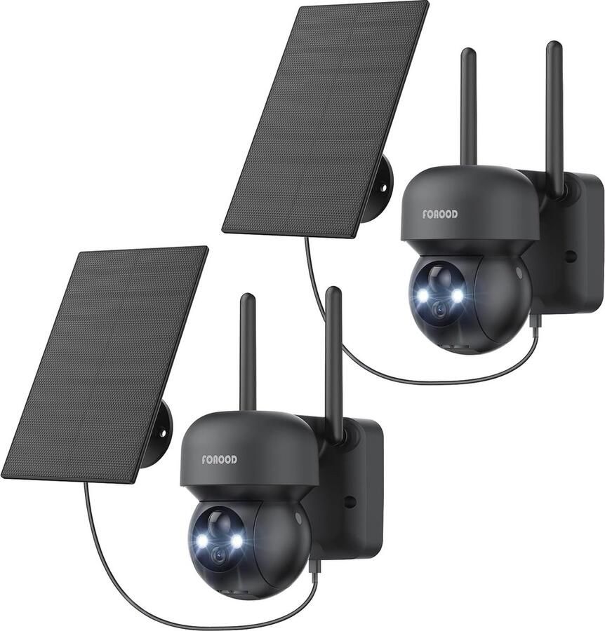 Accu 2K Bewakingscamera voor Buiten 360 Graden Pan-Tilt-Zoom Zonne-Energie Nachtzicht PIR Persoonsherkenning 2-Weg Audio Waterdicht IP66