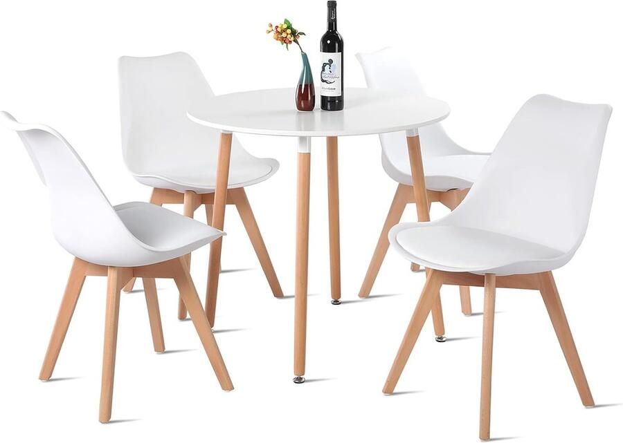 Scandinavische Eettafelset met 4 Stoelen Ruimtebesparende Houten Eettafel Modern Design voor Eetkamer en Keuken - Foto 2