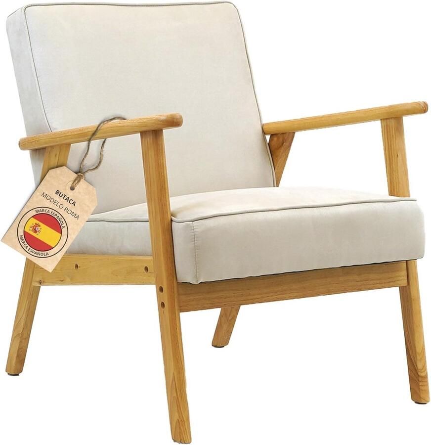 Scandinavische Fauteuil met Vuilafstotende Bekleding Ergonomische Woonkamerstoel van Massief Hout