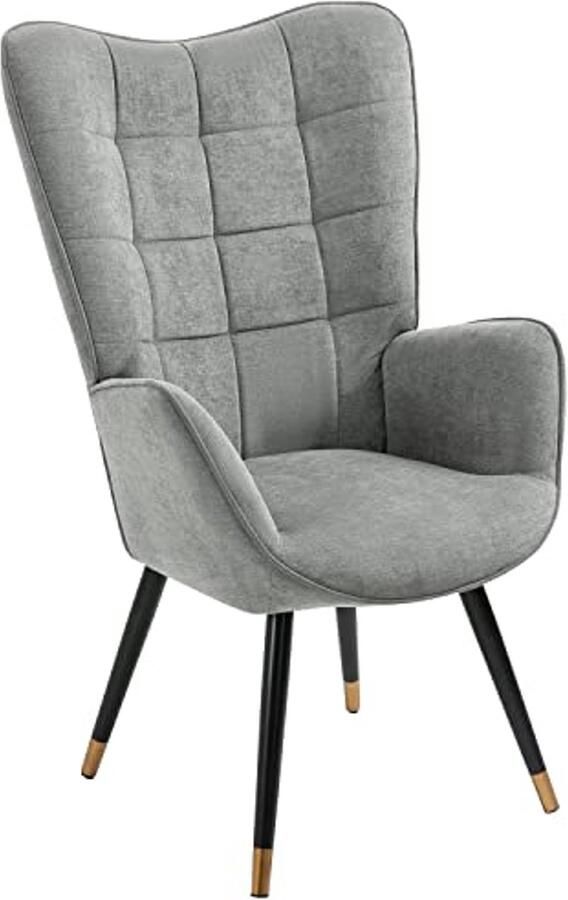 Scandinavische Leunstoel met Vergulde Metalen Poten Ergonomische Relaxstoel voor Woonkamer Slaapkamer en Kantoor Grijs 68x50x106cm