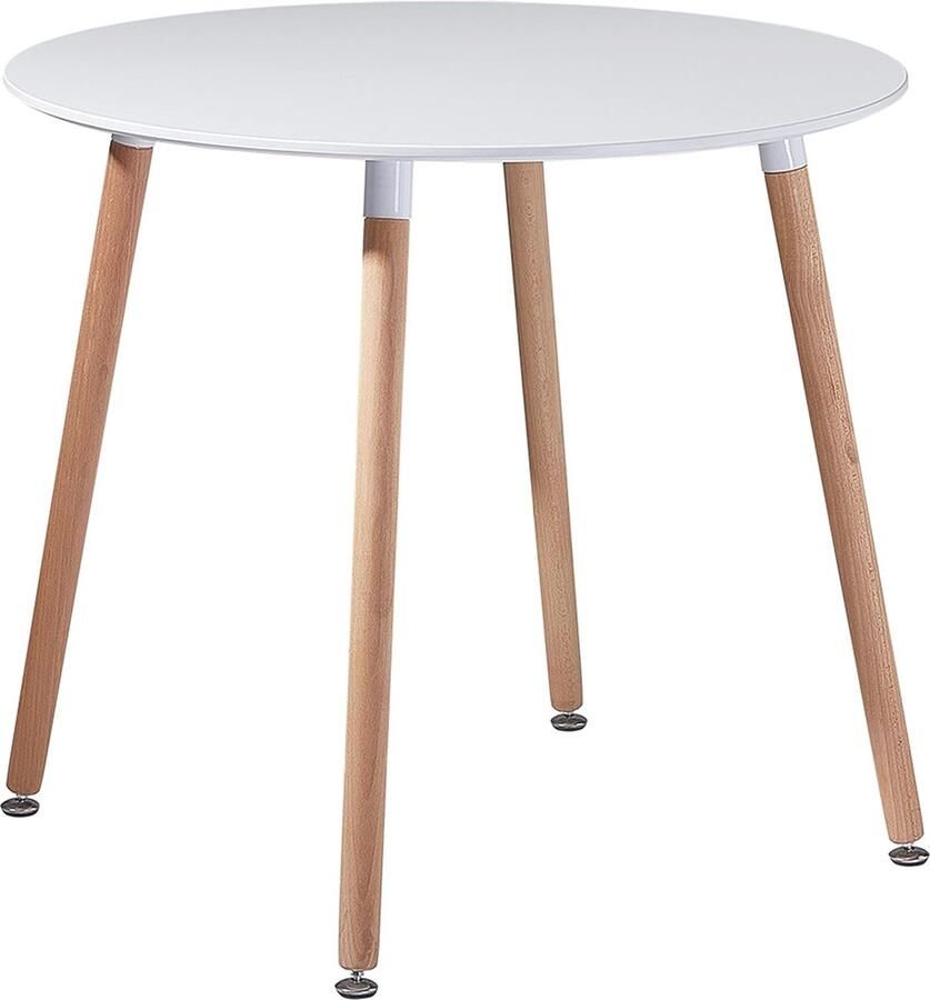 Scandinavische ronde eettafel met beukenhouten poten 80 x 80 x 75 cm wit