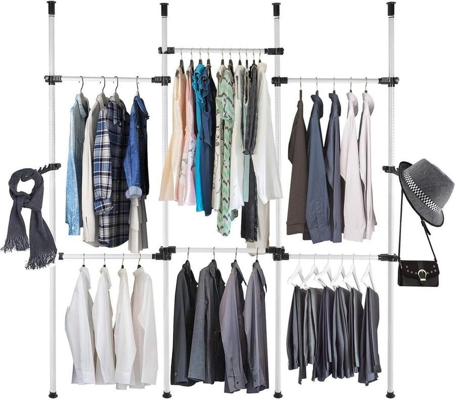 Schaalbaar verstelbaar kledingrek met kleerhangers voor doe-het-zelf kledingkast Draagbare binnenkast met hoogtestandaard Staand of vrijstaand op te hangen