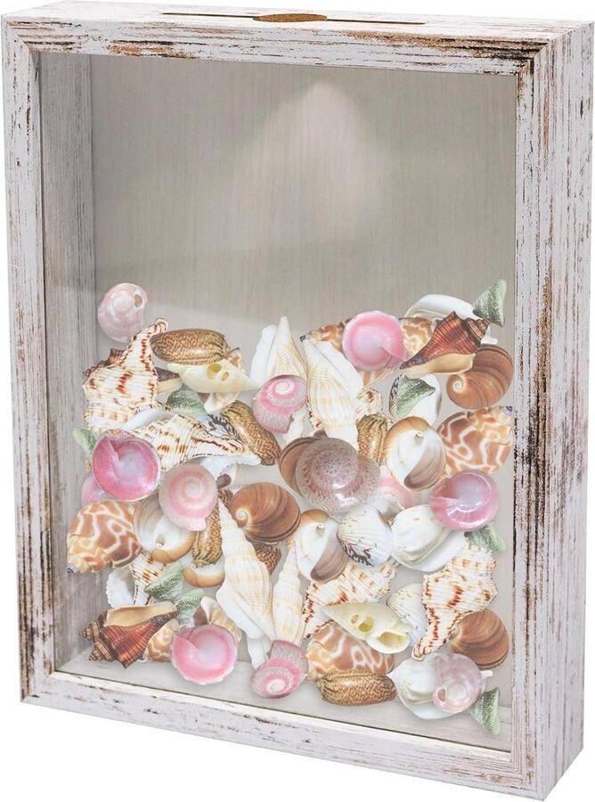 Schaduwdoos frame met sleuf voor wijnkurken ticketstomp schelpen geheugenbox bovenlader vitrinekast aandenken opbergdoos wit