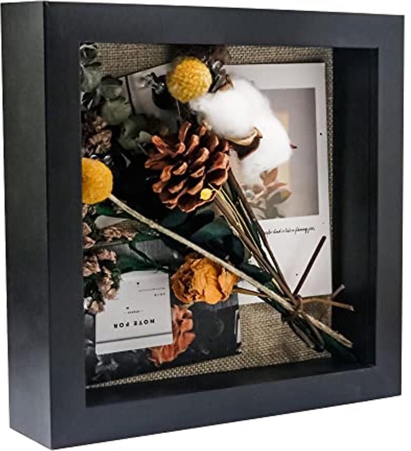 Schaduwdoosframes voor Ambachten Diepe Vitrine in Zwart met Houten Tafelblad en Wandophang