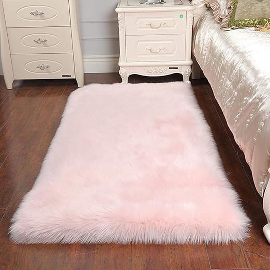 Schapenvacht Lamsvacht Kunstbont Tapijt voor Woonkamer Decoratie Tapijt Stoel Sofa Mat Slaapkamer of Kinderkamer Bed Bank of Stoel (Roze 60 x 90 cm)